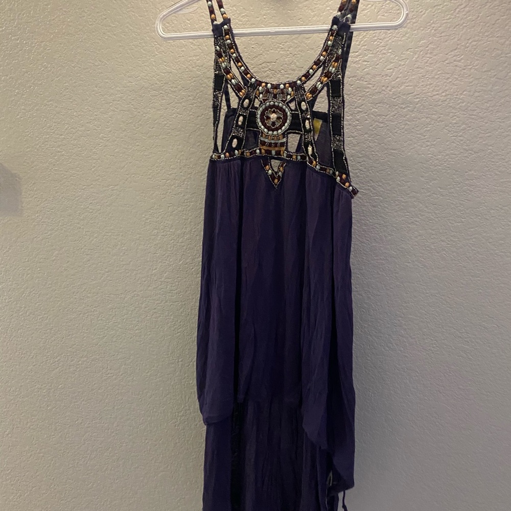 XS Free People High-low embellished tank top